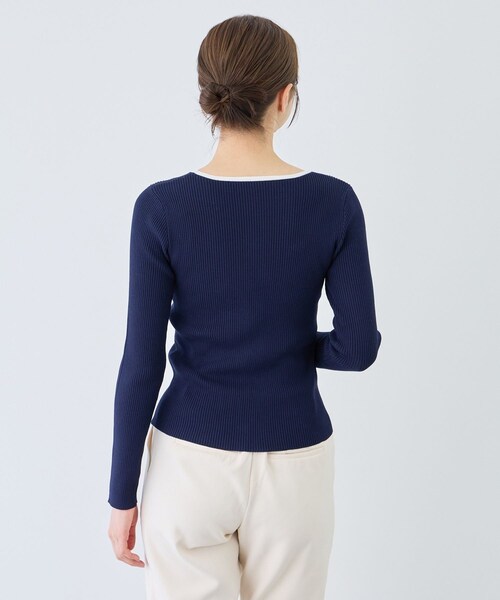 Jayro（ジャイロ）の「配色Vネックリブニット（ニット/セーター・レディース・ホワイト系/ネイビー/ブルー系・M）」の19枚目の写真