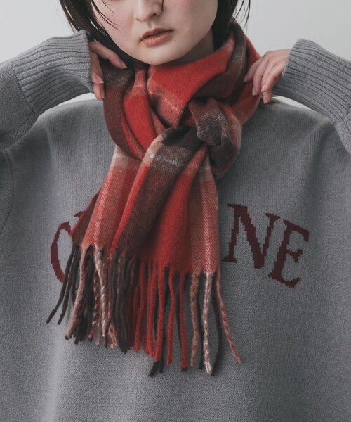 SENSE OF PLACE by URBAN RESEARCH（センスオブプレイスバイアーバンリサーチ）の「チェックフリンジストール（マフラー・レディース・BLK×GRY/BRN×BEG/RED×BRN・One）」の4枚目の写真