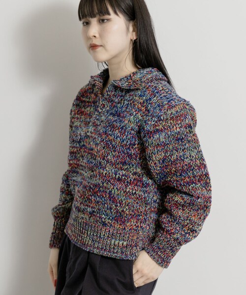 THE GOODLAND MARKET（ザグッドランドマーケット）の「米富繊維　COLORMIX BIG TENJIKU P/O（ニット/セーター・レディース・NAVY/RED・FREE）」の4枚目の写真