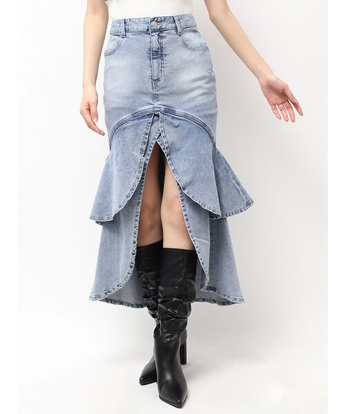 EATME（イートミー）の「フレアマーメイドデニムスカート（デニムスカート・レディース・ブラック/ピンク/アイスブルー・S/M）」の4枚目の写真