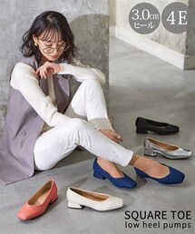 nissen | 【ゆったり幅広】スクエアトゥローヒールパンプス（低反発中敷）（ワイズ４Ｅ）(パンプス)
