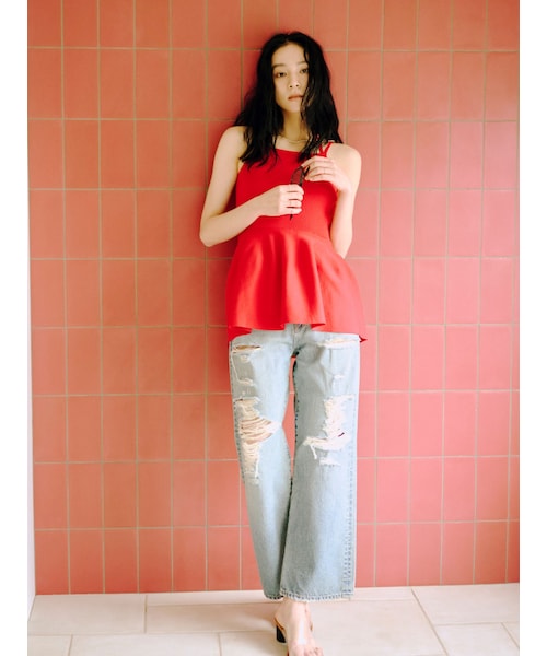 Ungrid（アングリッド）の「クラッシュデザインストレートデニム（デニムパンツ・レディース・ブルー・24ｲﾝﾁ/25ｲﾝﾁ/26ｲﾝﾁ）」の6枚目の写真