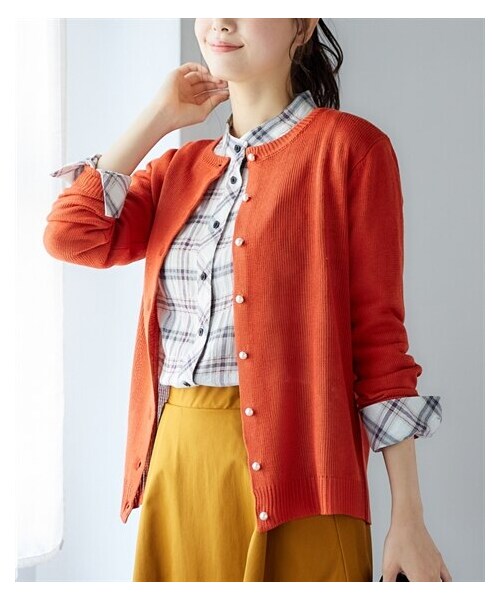 nissen（ニッセン）の「大きいサイズ  パール調ボタンニットカーディガン（カーディガン/ボレロ・レディース・オフホワイト×黒ボーダー/コーラルオレンジ/ネイビー・L/LL/3L/4L/5L/6L/8L/10L）」の20枚目の写真