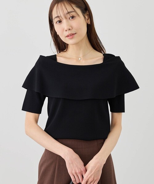 ROPE' PICNIC（ロペピクニック）の「八方映えニット ハーフスリーブケープニットプルオーバー/UVカット・接触冷感・イージーケア（ニット/セーター・レディース・ブラック/オフホワイト/ブラウン/サックス・F）」の3枚目の写真