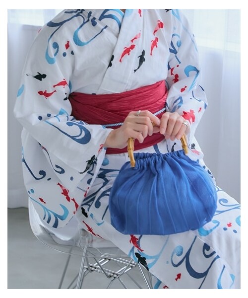 nissen（ニッセン）の「【浴衣】竹ハンドルメッシュ巾着バッグ（和装小物・レディース・黄緑/青/オレンジ/緑・F）」の3枚目の写真