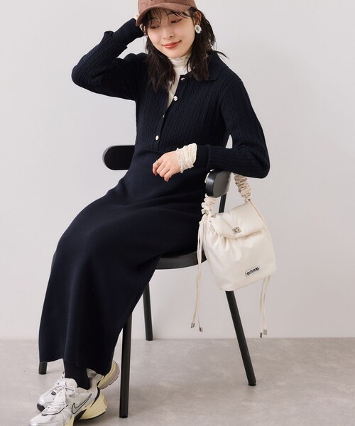 VIS（ビス）の「ポロケーブルモチモチニットワンピース（ワンピース・レディース・オフホワイト/ベージュ系/ネイビー・F）」の16枚目の写真