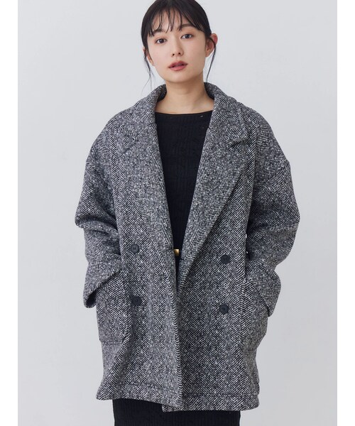 TONAL(トーナル)の「ヘリンボーン裏起毛ダブルコート(その他アウター・レディース・ブラック・S/M)」の6枚目の写真