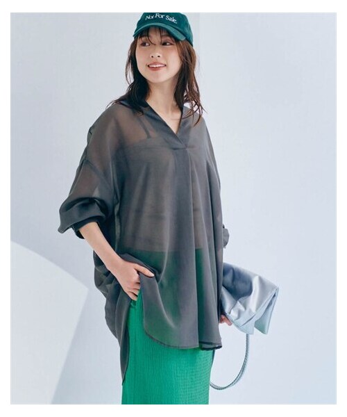 nissen（ニッセン）の「シアースキッパーシャツチュニック（チュニック・レディース・ブルー系ストライプ/ブラウン系ストライプ/チャコールグレー・S/M/L/LL）」の4枚目の写真