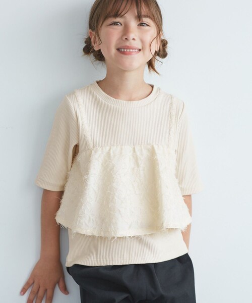 ROPE' PICNIC(ロペピクニック)の「【KIDS/キッズ】ビスチェドッキングカットソー(Tシャツ/カットソー・キッズ・ブラック/キナリ・L/M/S)」の3枚目の写真