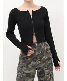 EVRIS | フロントジップオフショルニットトップス(ニット/セーター)