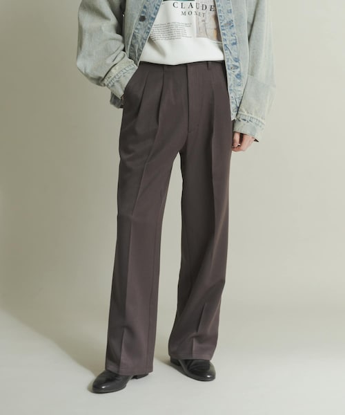 SENSE OF PLACE by URBAN RESEARCH(センスオブプレイスバイアーバンリサーチ)の「ウールライクダブルタックワイドパンツ(その他パンツ・メンズ・BLACK/CHARCOAL/GREIGE/D.NAVY・S/M/L)」の2枚目の写真