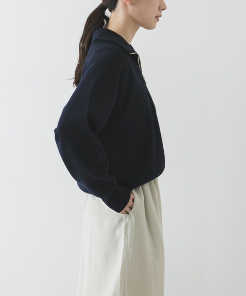 URBAN RESEARCH（アーバンリサーチ）の「ハーフジップスウェットニット（スウェット・レディース・OFF WHITE/YELLOW/NAVY・Free）」の14枚目の写真