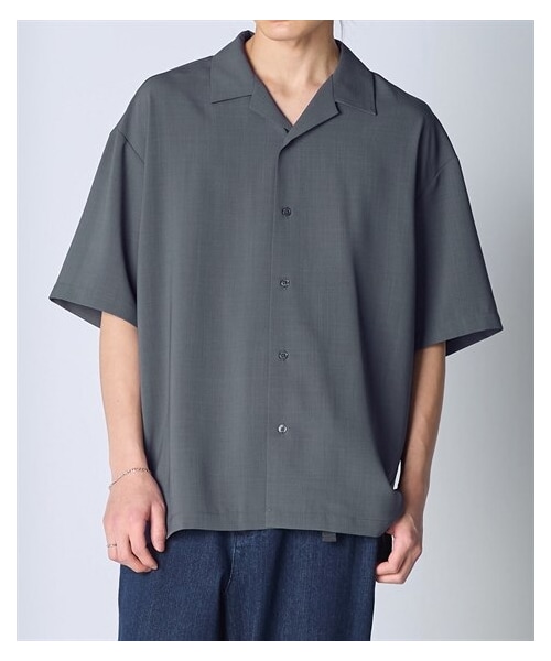 nissen（ニッセン）の「オーバーサイズオープンカラー5分袖シャツ【大きいサイズ有】（シャツ/ブラウス・メンズ・スモーキーイエロー/チャコール・M/L/LL/3L/4L/5L/6L/8L/10L）」の9枚目の写真