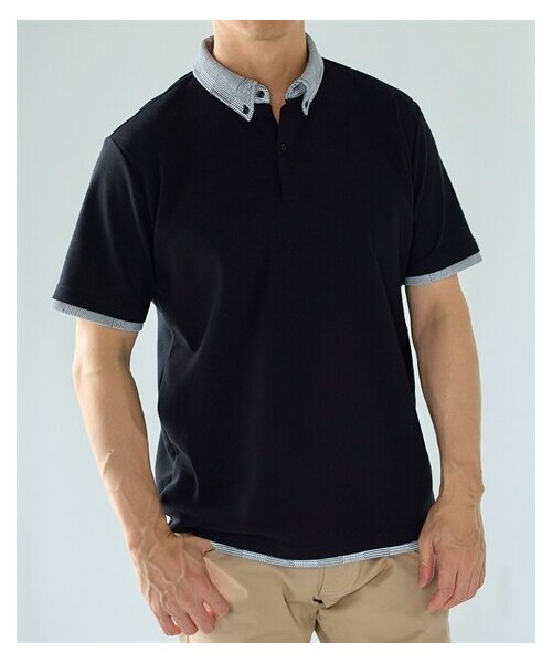 nissen（ニッセン）の「半袖ボタンダウンカノコポロシャツ【大きいサイズ有】（ポロシャツ・メンズ・ネイビー×白/黒系/ネイビー系・M/L/LL/3L/4L/5L/6L/8L/10L）」の5枚目の写真