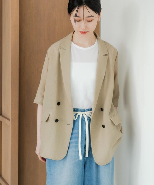 URBAN RESEARCH（アーバンリサーチ）の「『イージーケア』シアーメッシュハーフスリーブジャケット（テーラードジャケット・レディース・BEIGE/BLACK・FREE）」の20枚目の写真