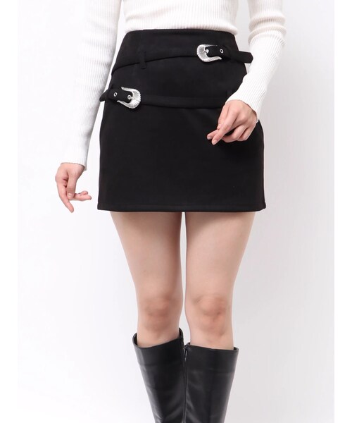 EVRIS（エヴリス）の「ダブルバックルベルトミニスカート（スカート・レディース・ブラック/キャメル・S/M）」の6枚目の写真