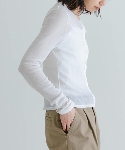 URBAN RESEARCH（アーバンリサーチ）の「『MADE IN JAPAN』シアーテレコショートカーディガン（カーディガン/ボレロ・レディース・NAVY/WHITE/BUTTER・FREE）」の7枚目の写真