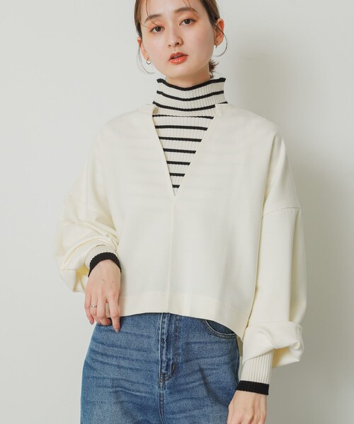 SENSE OF PLACE by URBAN RESEARCH（センスオブプレイスバイアーバンリサーチ）の「Vネッククロップドトップ（Tシャツ/カットソー・レディース・IVORY/PURPLE/BLACK・one）」の8枚目の写真