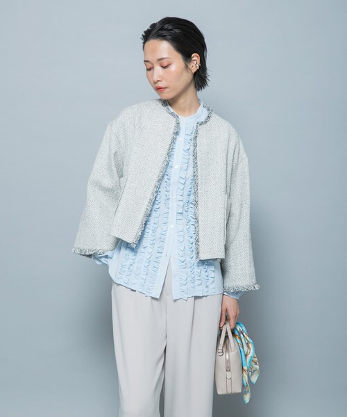 URBAN RESEARCH ROSSO（アーバンリサーチロッソ）の「ツイードショートジャケット（ノーカラージャケット・レディース・OFF WHITE/BLACK・Free）」の7枚目の写真