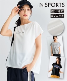 nissen | ＜大きいサイズ＞アクティブメッシュフレンチプリントTシャツ（吸汗速乾・UVカット）(スポーツグッズ)