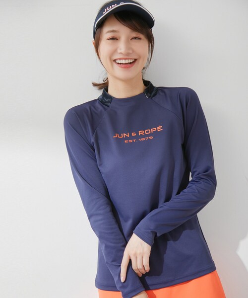 ROPE'（ロペ）の「【ECO】【UV】【防透】ベロアコンビ長袖プルオーバー（Tシャツ/カットソー・レディース・ブラック/ホワイト/ベージュ/ネイビー・L/M/S）」の3枚目の写真