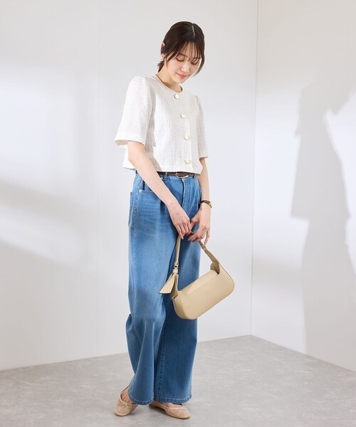 ROPE' PICNIC（ロペピクニック）の「【サマー・ツイード】金ボタンカーディジャケット（ノーカラージャケット・レディース・チャコール/ライトグレー/ホワイト/ネイビー・38）」の18枚目の写真