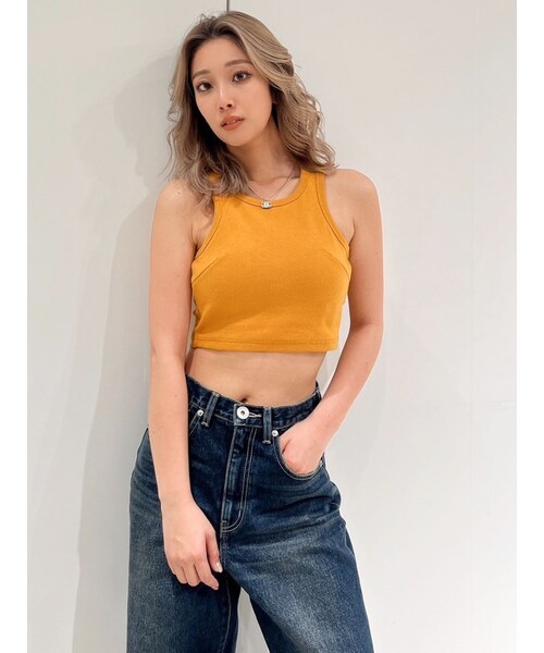 GYDA（ジェイダ）の「アメスリショートタンクトップ（タンクトップ・レディース・オフホワイト/ブラック/マスタード・F）」の3枚目の写真