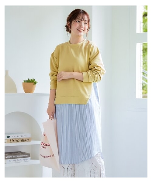 nissen（ニッセン）の「＜大きいサイズ＞異素材切替ワンピース（ワンピース・レディース・チャコールグレー/イエロー/モカブラウン・L/LL/3L/4L/5L/6L/8L/10L）」の5枚目の写真