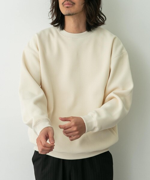 URBAN RESEARCH Sonny Label（アーバンリサーチサニーレーベル）の「裏起毛ワッフルリラックスフィットプルオーバー（Tシャツ/カットソー・メンズ・オフ/チャコール/カーキ・M/L/XL）」の19枚目の写真