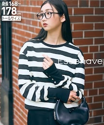 nissen | 高身長　ロングカフスボーダーカットプルオーバー（トールサイズ）Essenave(Tシャツ/カットソー)