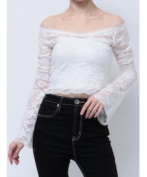 オフショルシャーリングスリーブブラウス