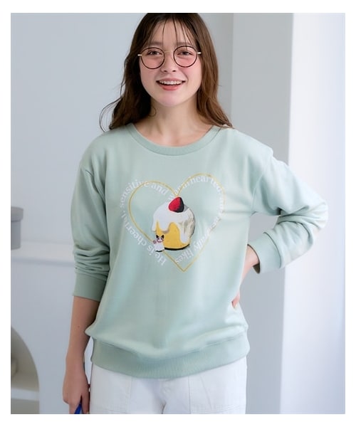 nissen（ニッセン）の「＜大きいサイズ＞【まつばらつむぎ】スイーツと猫のプリントトレーナー（スウェット・レディース・アイボリー(ケーキにかくれんぼ猫)/黒(ケーキにかくれんぼ猫)/ライトグリーン(ハートケーキ)/ネイビー(ハートケーキ)・L/LL/3L/4L）」の12枚目の写真