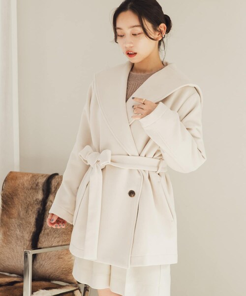 SENSE OF PLACE by URBAN RESEARCH（センスオブプレイスバイアーバンリサーチ）の「ビッグカラーミディコート（テーラードジャケット・レディース・GRY×O.WHT/GREIGE/BLACK・one）」の18枚目の写真