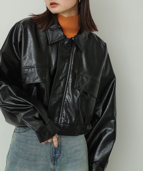 SENSE OF PLACE by URBAN RESEARCH(センスオブプレイスバイアーバンリサーチ)の「クロップドレザーライクブルゾン(ブルゾン・レディース・IVORY/BLACK/NAVY・one)」の17枚目の写真