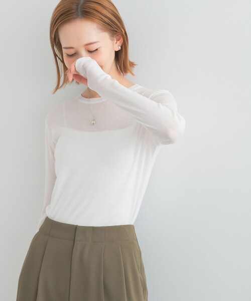 URBAN RESEARCH ROSSO（アーバンリサーチロッソ）の「シアーテレコカットソー（Tシャツ/カットソー・レディース・apricot/off/dark navy・FREE）」の12枚目の写真