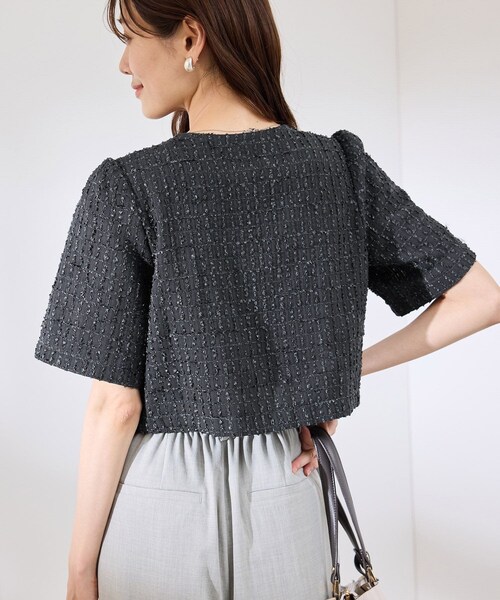 ROPE' PICNIC（ロペピクニック）の「【サマー・ツイード】金ボタンカーディジャケット（ノーカラージャケット・レディース・チャコール/ライトグレー/ホワイト/ネイビー・38）」の10枚目の写真