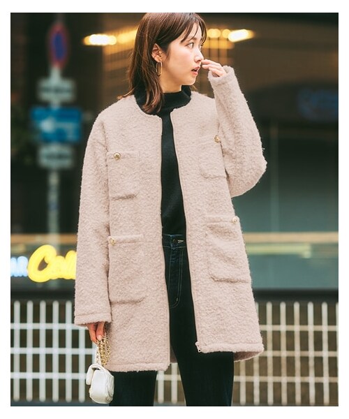 nissen（ニッセン）の「ノーカラーフェイクリングウールコート（ノー