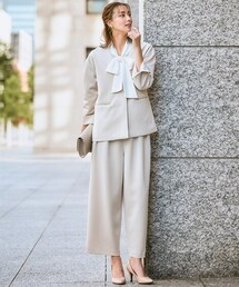 nissen | 【レディーススーツ】ダンボールニット素材ノーカラースーツ（ジャケット＋ワイドパンツ）＜大きいサイズ有＞(フォーマルスーツ/小物)