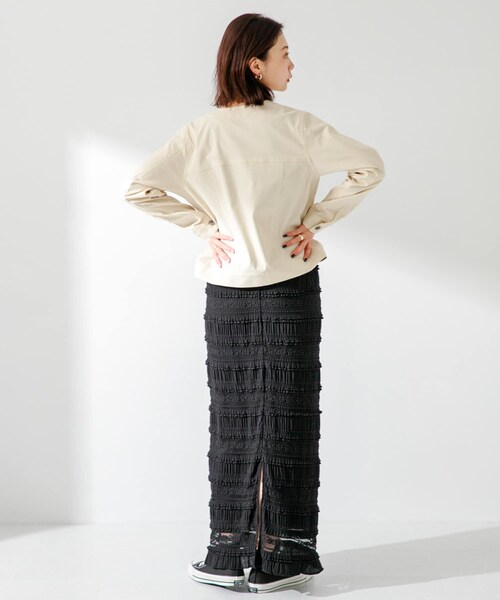 URBAN RESEARCH Sonny Label（アーバンリサーチサニーレーベル）の「ナチュラルストレッチノーカラーコットンジャケット（ノーカラージャケット・レディース・アイボリー/ブルーグレー/ベージュ・FREE）」の13枚目の写真