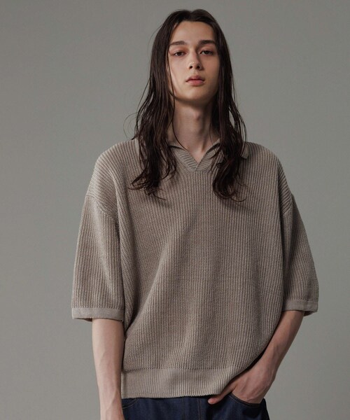 ADAM ET ROPE'（アダムエロペ）の「《別注》【BATONER/バトナー】FADE COLOR LINEN HALF SLEEVE SKIPPER（ポロシャツ・メンズ・スミクロ/ベージュ/ブルー・2/3）」の13枚目の写真