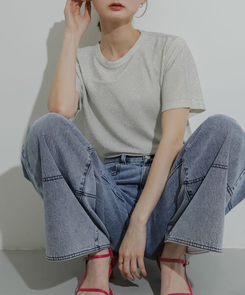 SENSE OF PLACE by URBAN RESEARCH(センスオブプレイスバイアーバンリサーチ)の「クルーネックラメTシャツ(半袖)(Tシャツ/カットソー・レディース・SILVER/NAVY/ORANGE/L.BLUE/BLACK/BROWN・one)」の13枚目の写真