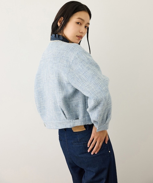 ROPE'（ロペ）の「ツイードノーカラージャケット（ノーカラージャケット・レディース・キナリ系/サックス・F）」の8枚目の写真