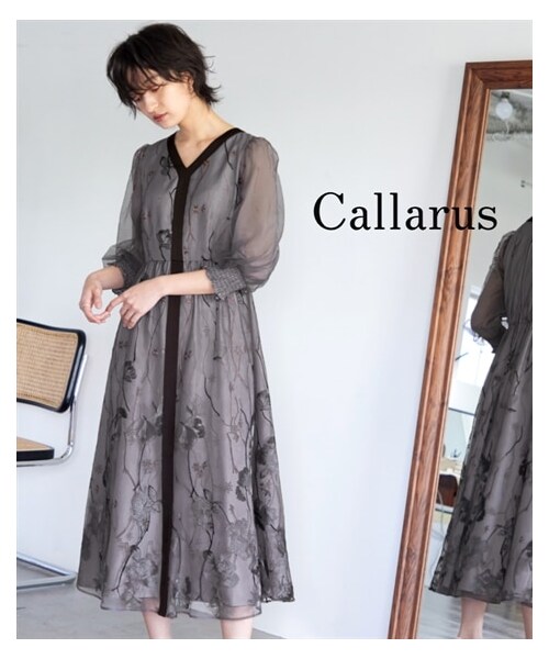 【現行品・大きいサイズ 4L】　カラルス　Vネック刺繍レースワンピースドレス セール】〔Callarus〕Vネック刺繍レースワンピースドレス