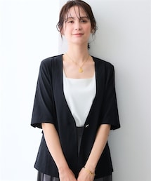 7days Life Styling | シアーノーカラー５分袖ジャケット（接触冷感・UVカット・洗濯機OK）＜大きいサイズ有＞(カバーオール)