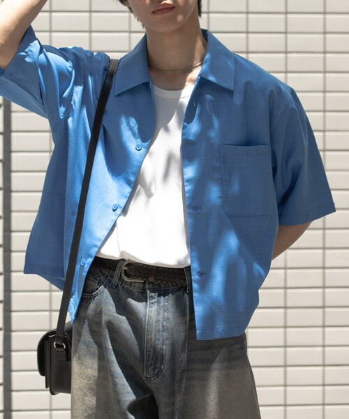 SENSE OF PLACE by URBAN RESEARCH(センスオブプレイスバイアーバンリサーチ)の「『イージーケア/セットアップ対応/ユニセックス』リネンライクボクシーシャツ(5分袖)(シャツ/ブラウス・メンズ・L.BLUE/CHARCOAL/GREIGE/PURPLE・M/L)」の2枚目の写真