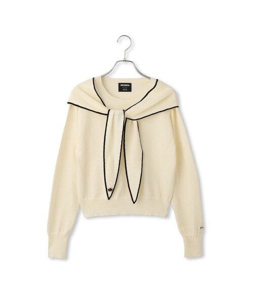 VIS（ビス）の「【MARY QUANT×VIS】スカーフ風ボウタイニット（ニット/セーター・レディース・ブラック/オフホワイト/レッド・F）」の4枚目の写真