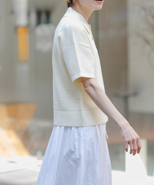URBAN RESEARCH DOORS(アーバンリサーチドアーズ)の「FORK&SPOON 透かし編みニットポロ(ポロシャツ・レディース・IVORY/NAVY/ORANGERED・1)」の9枚目の写真
