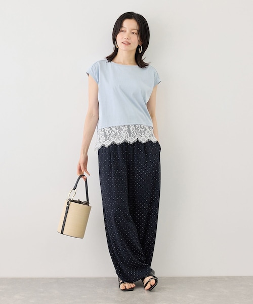 ROPE' PICNIC(ロペピクニック)の「レースドッキングフレンチスリーブトップス/UVカット・接触冷感・汗染み防止(Tシャツ/カットソー・レディース・ブラック/ホワイト/サックス/クリーム・F)」の21枚目の写真