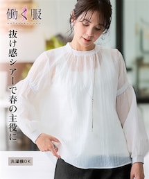 nissen | ストライプシアーボリューム袖ブラウス＜大きいサイズ有＞(シャツ/ブラウス)