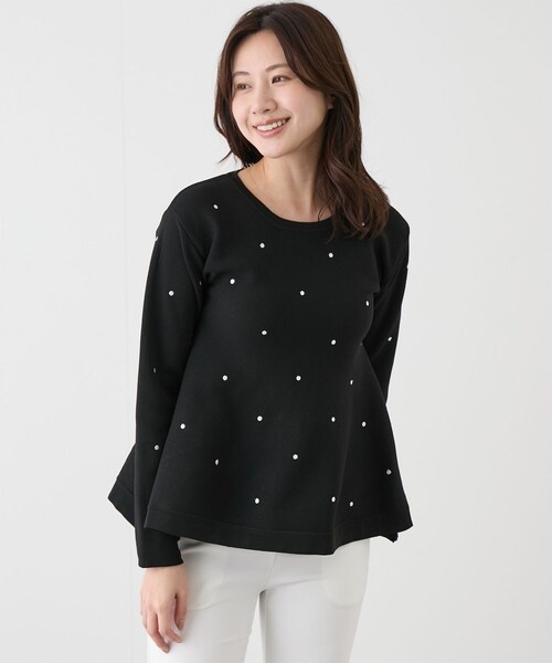 Jayro(ジャイロ)の「ドット刺繍ニット(ニット/セーター・レディース・ブラック/オフホワイト/ピンク・M)」の4枚目の写真